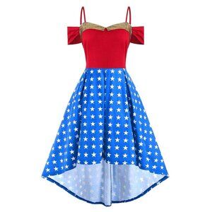 Rosegal Stars Cold Shoulder High Low Plus Size Dress